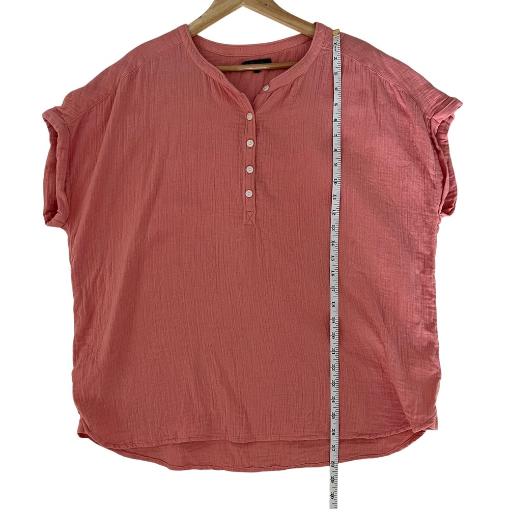 Quince 100% Organic Cotton Gauze Roll Sleeve Shirt Coral Blush SZ XL Coastal - Picture 8 of 8